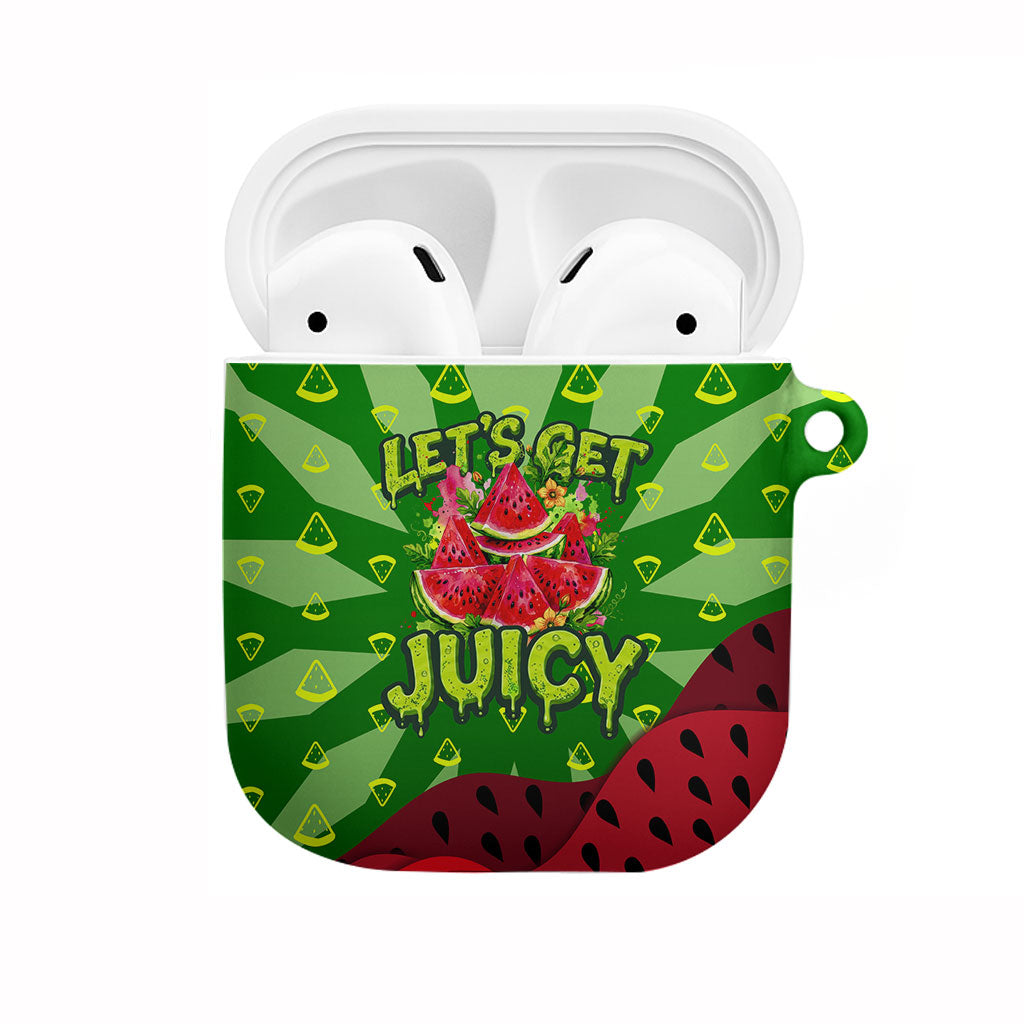 Let's Get Juicy Waterwasted Watermelon AirPods Case Funny Cartoon Summer Fruit Party Art