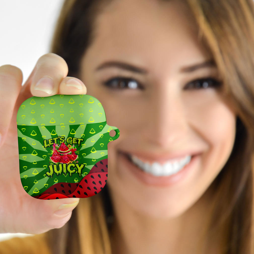 Let's Get Juicy Waterwasted Watermelon AirPods Case Funny Cartoon Summer Fruit Party Art
