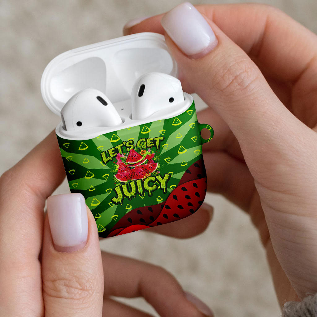 Let's Get Juicy Waterwasted Watermelon AirPods Case Funny Cartoon Summer Fruit Party Art