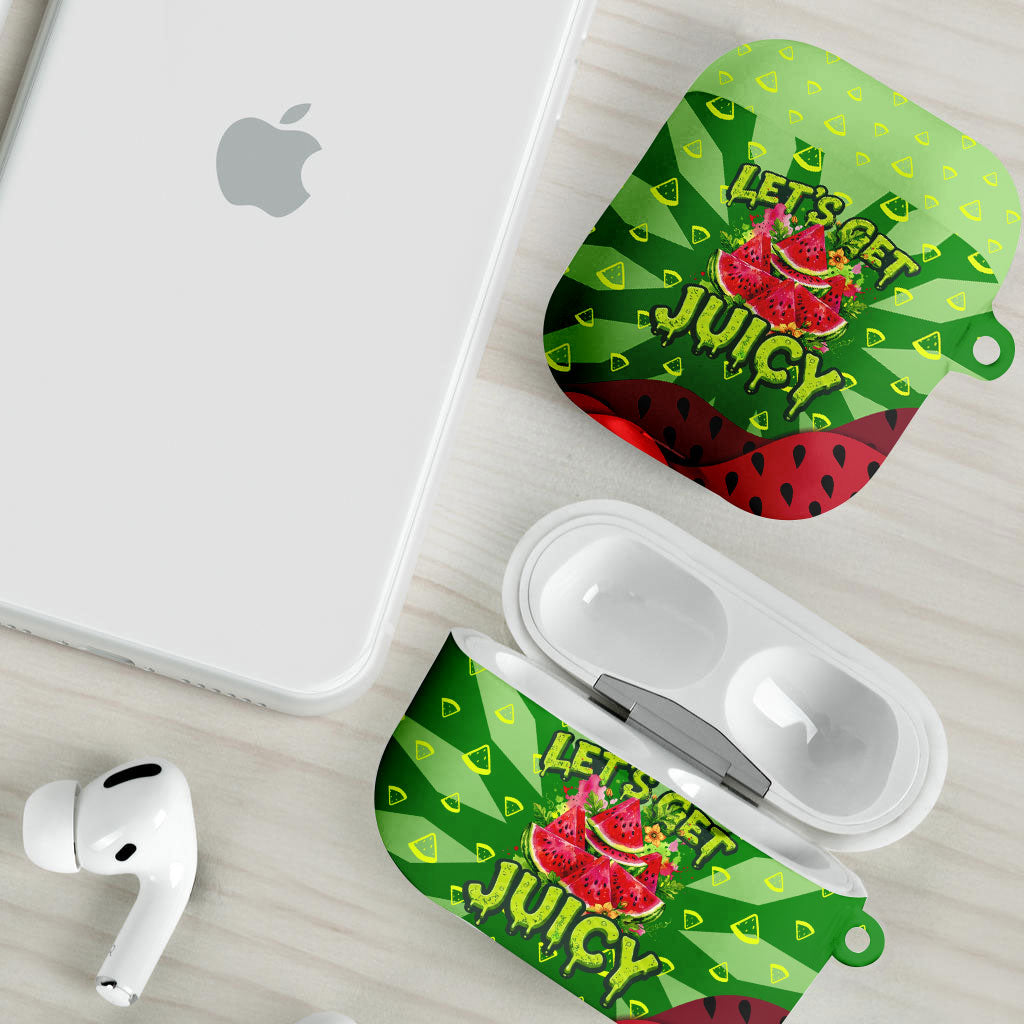 Let's Get Juicy Waterwasted Watermelon AirPods Case Funny Cartoon Summer Fruit Party Art