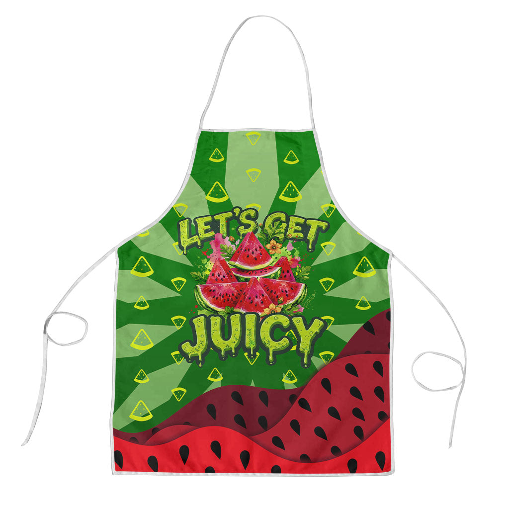 Let's Get Juicy Waterwasted Watermelon Apron Funny Cartoon Summer Fruit Party Art