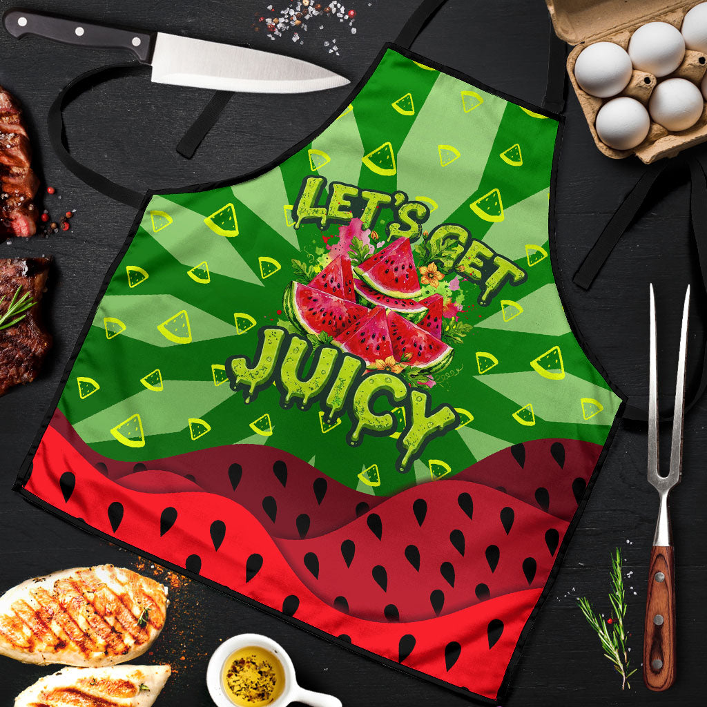 Let's Get Juicy Waterwasted Watermelon Apron Funny Cartoon Summer Fruit Party Art