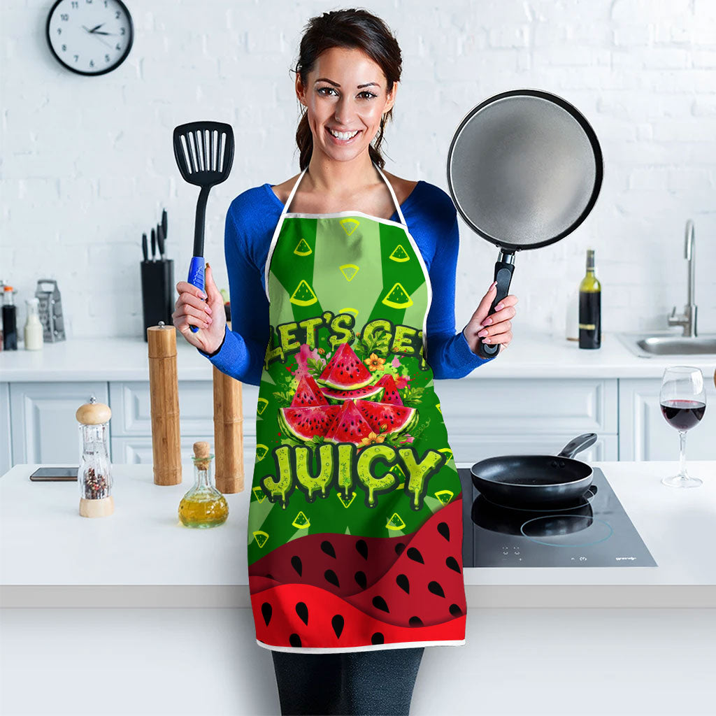 Let's Get Juicy Waterwasted Watermelon Apron Funny Cartoon Summer Fruit Party Art