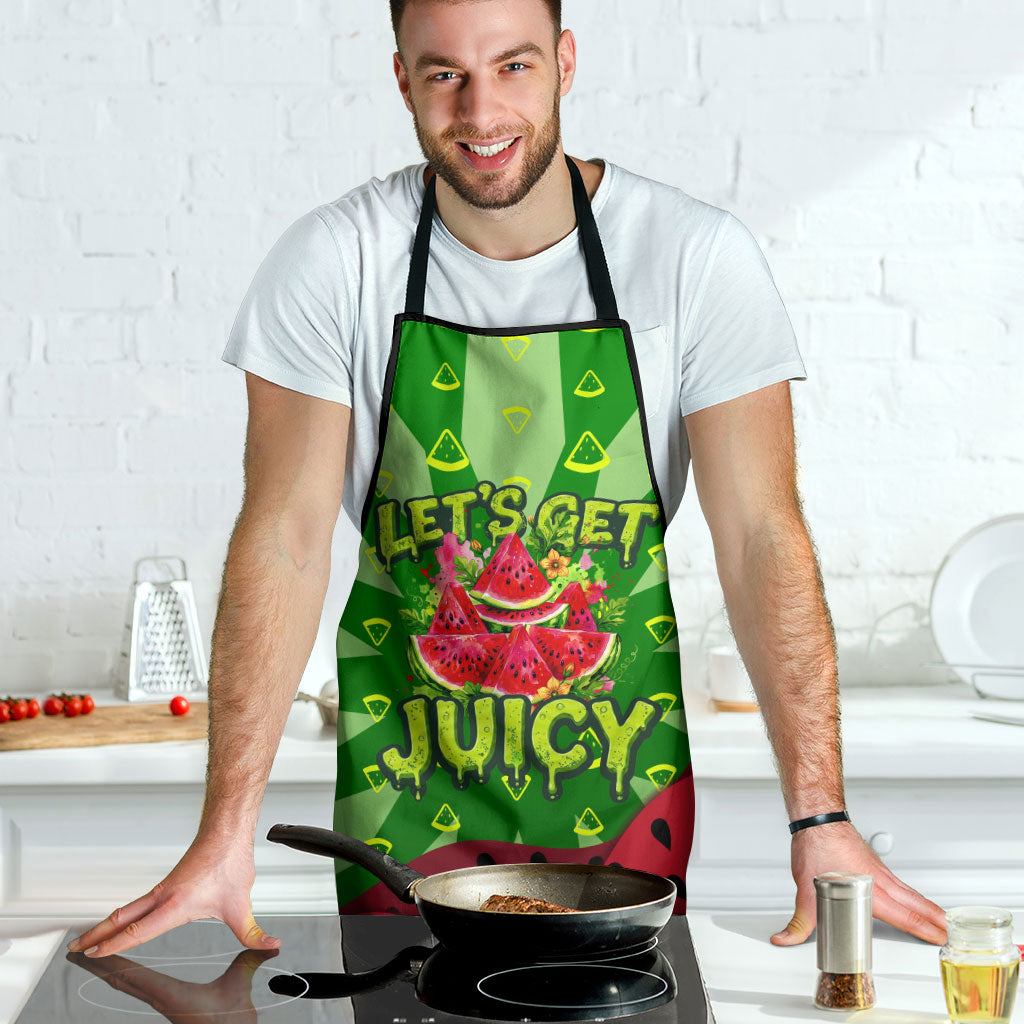 Let's Get Juicy Waterwasted Watermelon Apron Funny Cartoon Summer Fruit Party Art