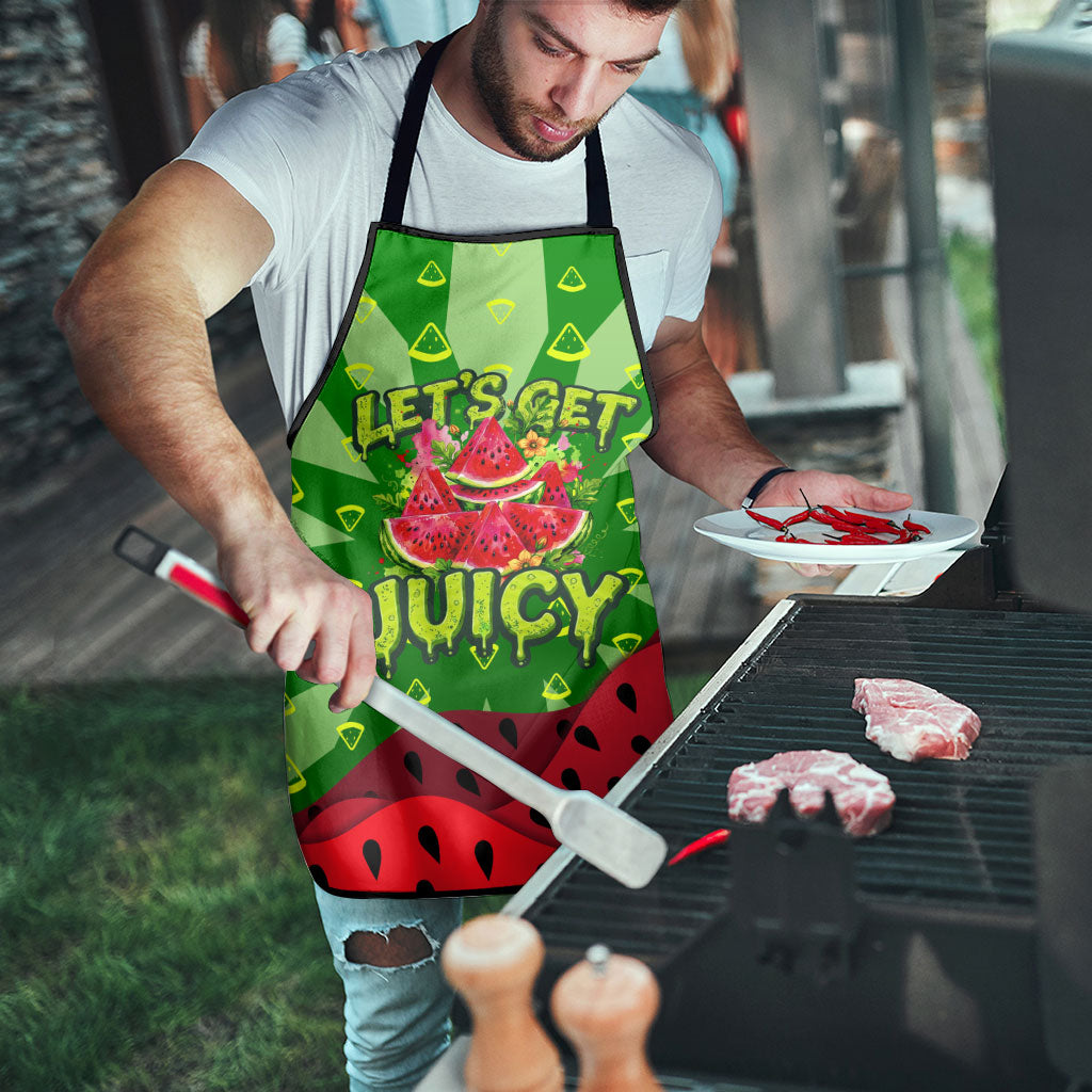 Let's Get Juicy Waterwasted Watermelon Apron Funny Cartoon Summer Fruit Party Art