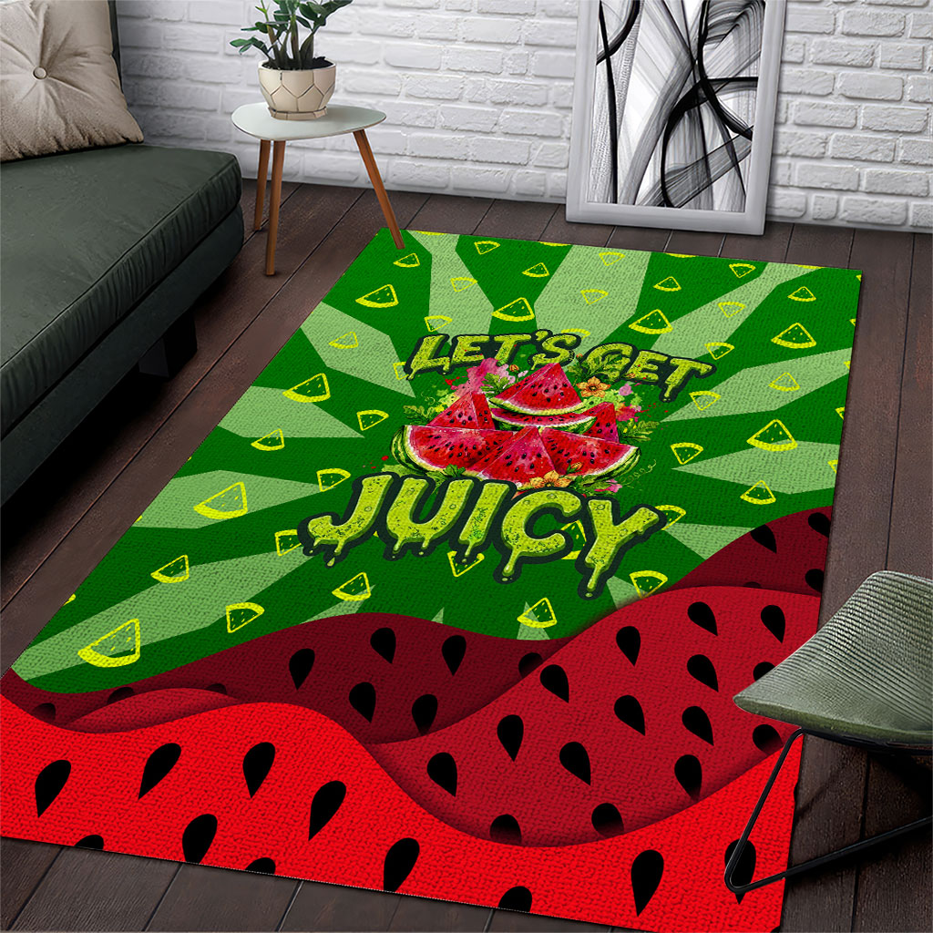 Let's Get Juicy Waterwasted Watermelon Area Rug Funny Cartoon Summer Fruit Party Art