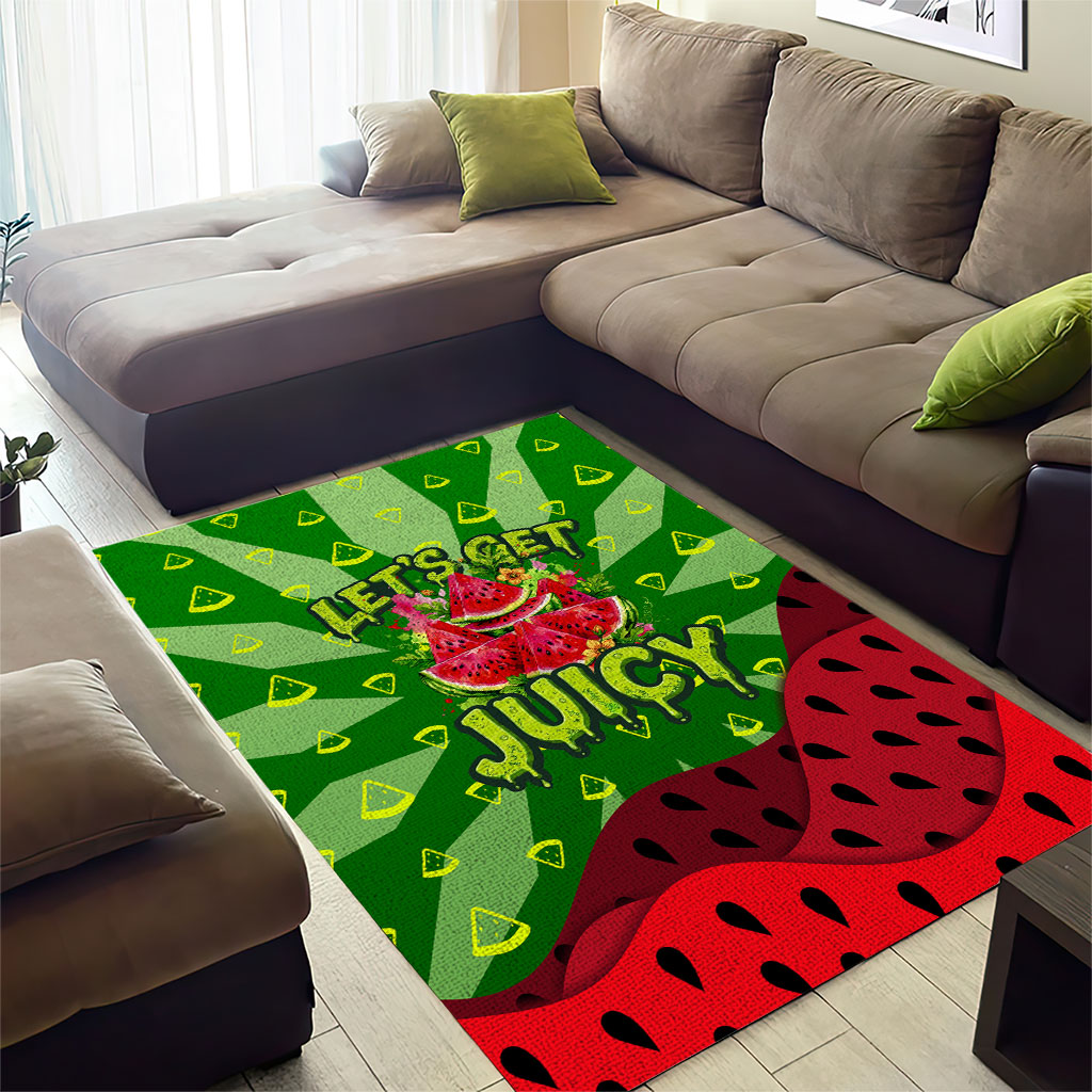Let's Get Juicy Waterwasted Watermelon Area Rug Funny Cartoon Summer Fruit Party Art