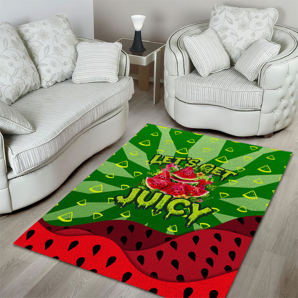 Let's Get Juicy Waterwasted Watermelon Area Rug Funny Cartoon Summer Fruit Party Art