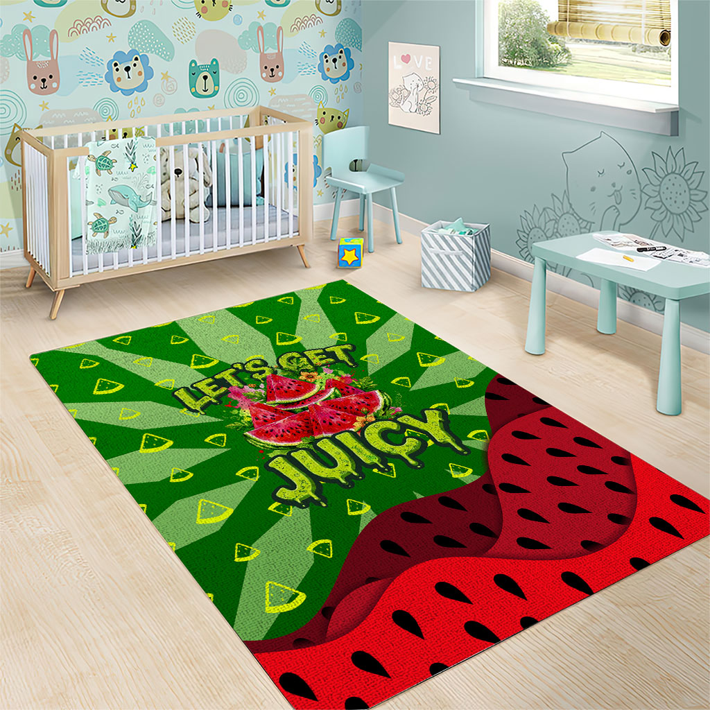Let's Get Juicy Waterwasted Watermelon Area Rug Funny Cartoon Summer Fruit Party Art