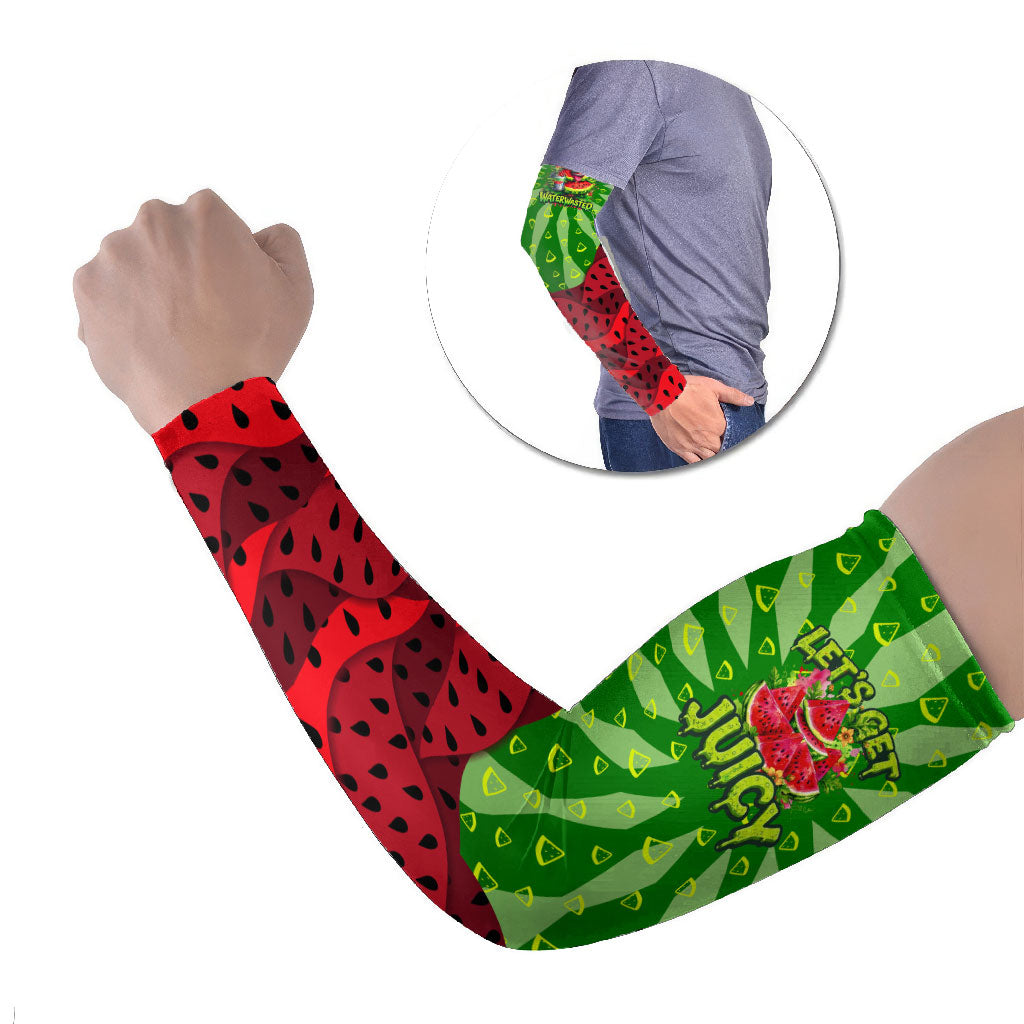 Let's Get Juicy Waterwasted Watermelon Arm Sleeves Funny Cartoon Summer Fruit Party Art