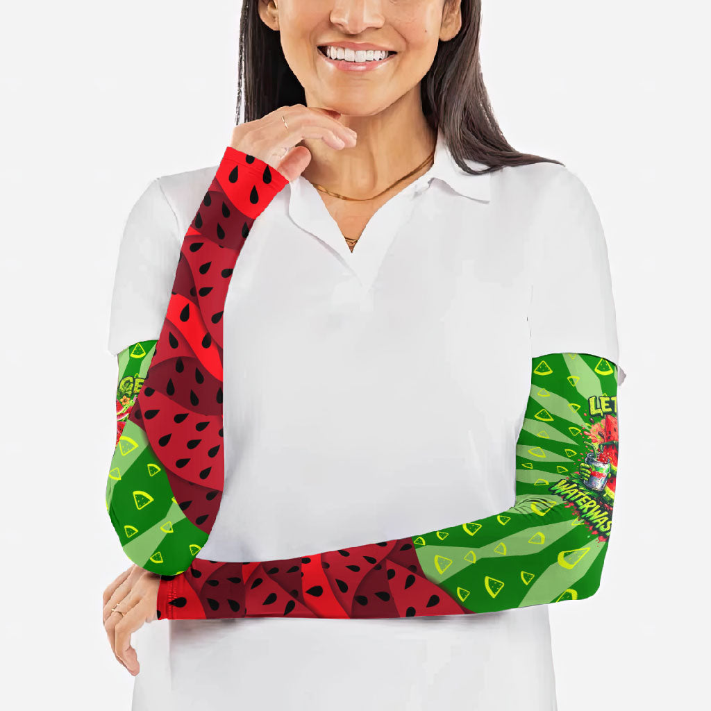Let's Get Juicy Waterwasted Watermelon Arm Sleeves Funny Cartoon Summer Fruit Party Art