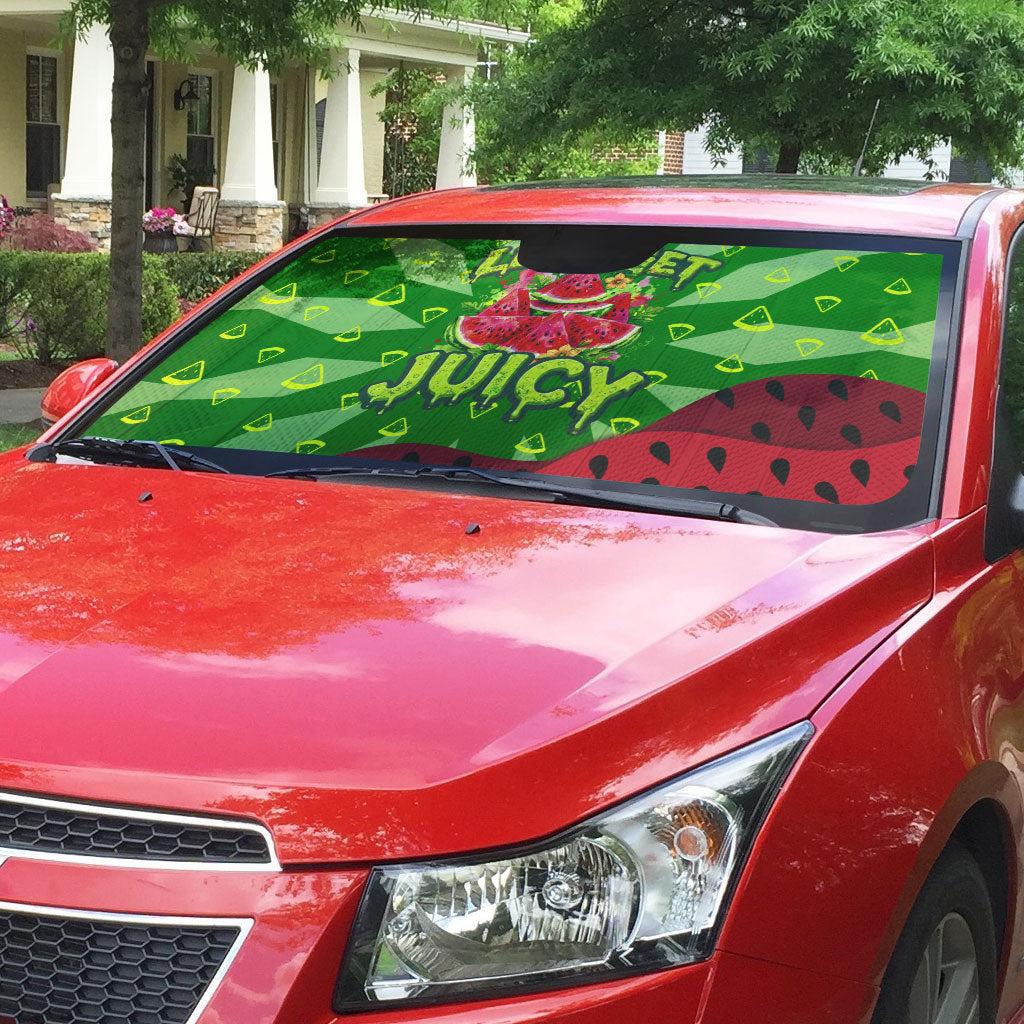 Let's Get Juicy Waterwasted Watermelon Auto Sun Shade Funny Cartoon Summer Fruit Party Art