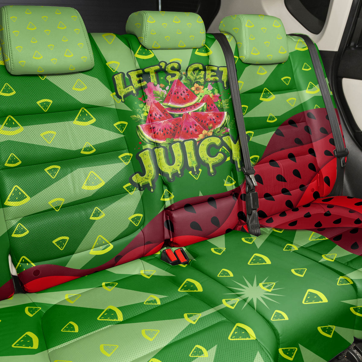 Let's Get Juicy Waterwasted Watermelon Back Car Seat Cover Funny Cartoon Summer Fruit Party Art