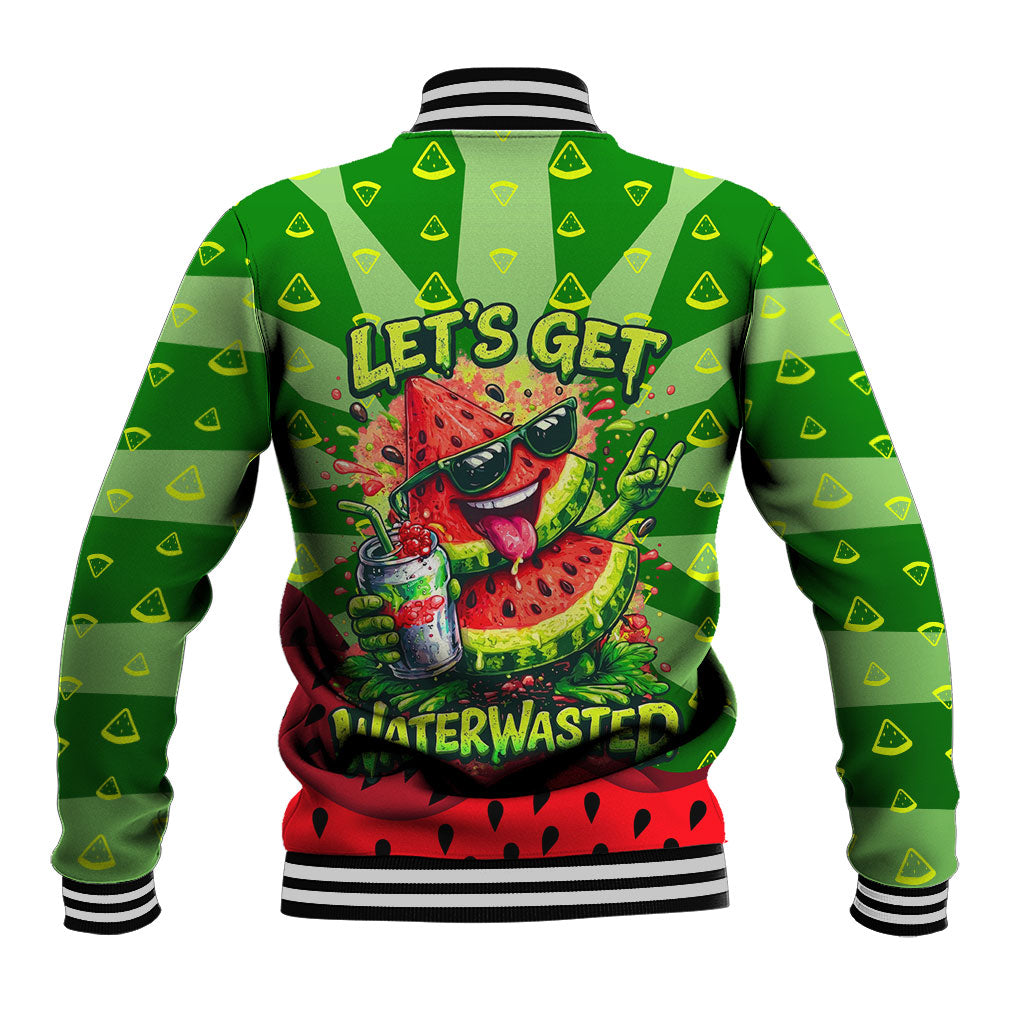 Let's Get Juicy Waterwasted Watermelon Baseball Jacket Funny Cartoon Summer Fruit Party Art
