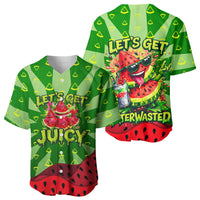Let's Get Juicy Waterwasted Watermelon Baseball Jersey Funny Cartoon Summer Fruit Party Art