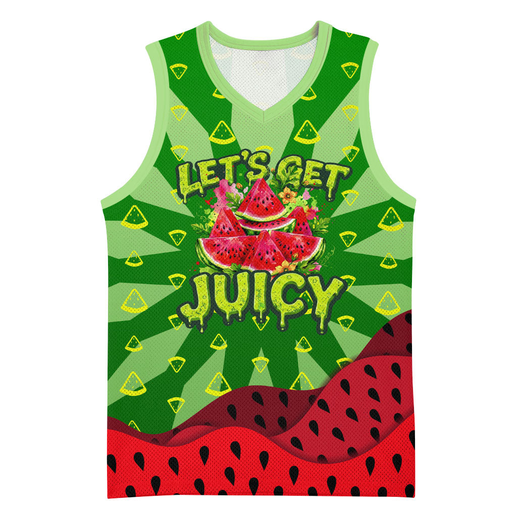 Let's Get Juicy Waterwasted Watermelon Basketball Jersey Funny Cartoon Summer Fruit Party Art