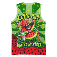 Let's Get Juicy Waterwasted Watermelon Basketball Jersey Funny Cartoon Summer Fruit Party Art