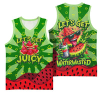 Let's Get Juicy Waterwasted Watermelon Basketball Jersey Funny Cartoon Summer Fruit Party Art