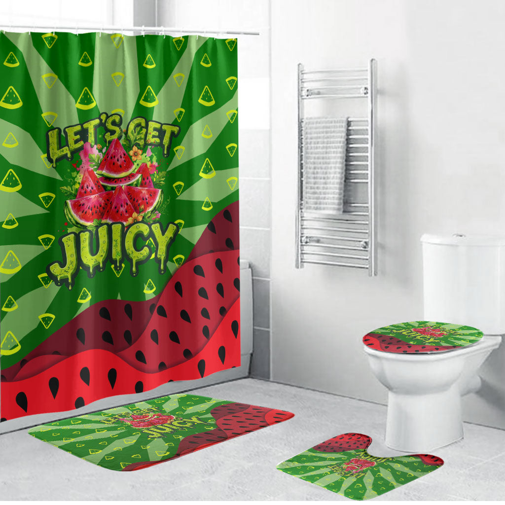 Let's Get Juicy Waterwasted Watermelon Bathroom Set Funny Cartoon Summer Fruit Party Art