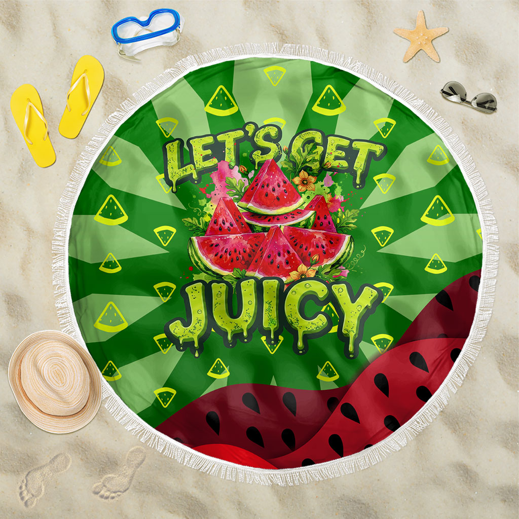 Let's Get Juicy Waterwasted Watermelon Beach Blanket Funny Cartoon Summer Fruit Party Art