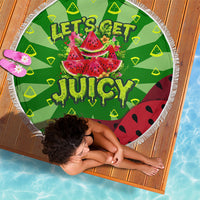 Let's Get Juicy Waterwasted Watermelon Beach Blanket Funny Cartoon Summer Fruit Party Art