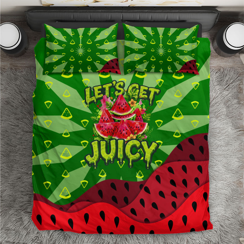 Let's Get Juicy Waterwasted Watermelon Bedding Set Funny Cartoon Summer Fruit Party Art