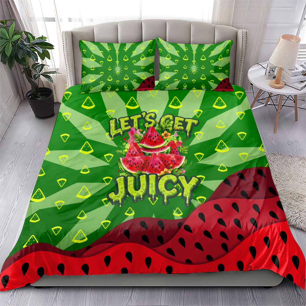 Let's Get Juicy Waterwasted Watermelon Bedding Set Funny Cartoon Summer Fruit Party Art