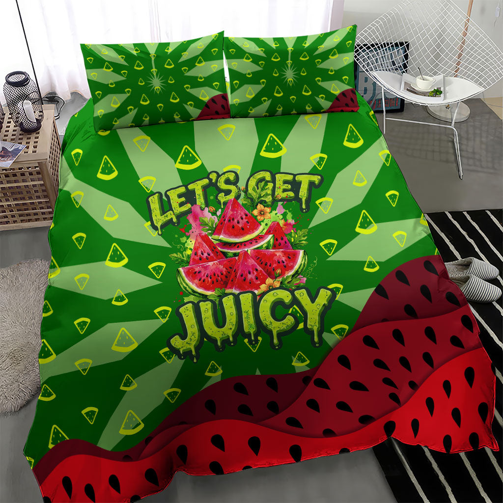 Let's Get Juicy Waterwasted Watermelon Bedding Set Funny Cartoon Summer Fruit Party Art