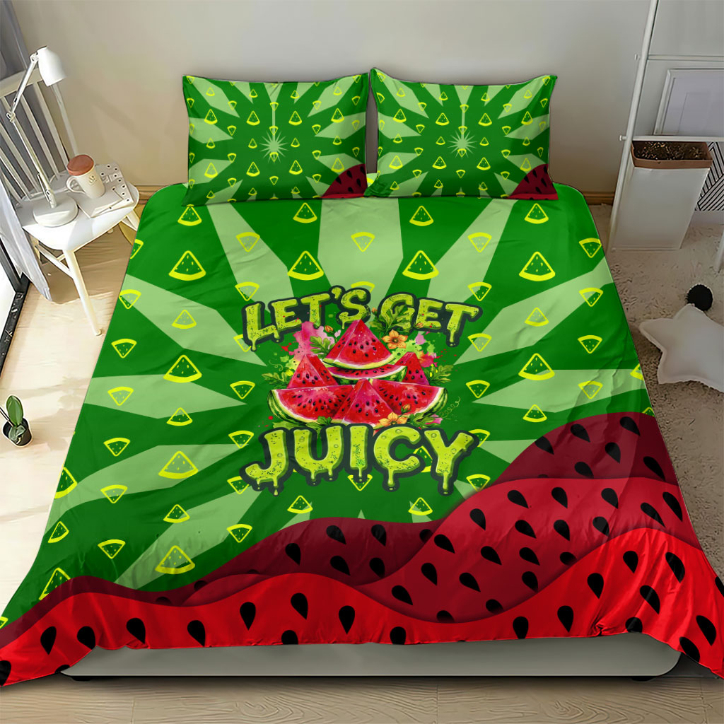 Let's Get Juicy Waterwasted Watermelon Bedding Set Funny Cartoon Summer Fruit Party Art