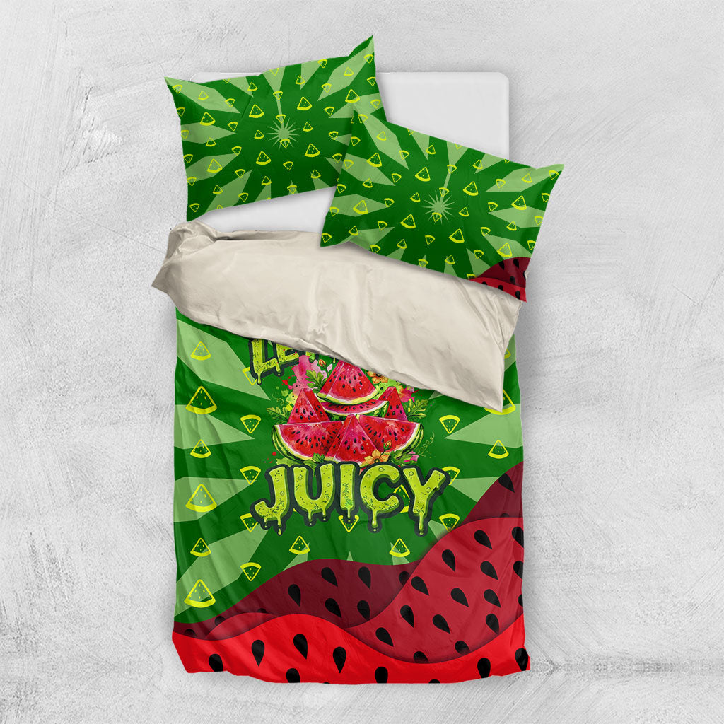 Let's Get Juicy Waterwasted Watermelon Bedding Set Funny Cartoon Summer Fruit Party Art