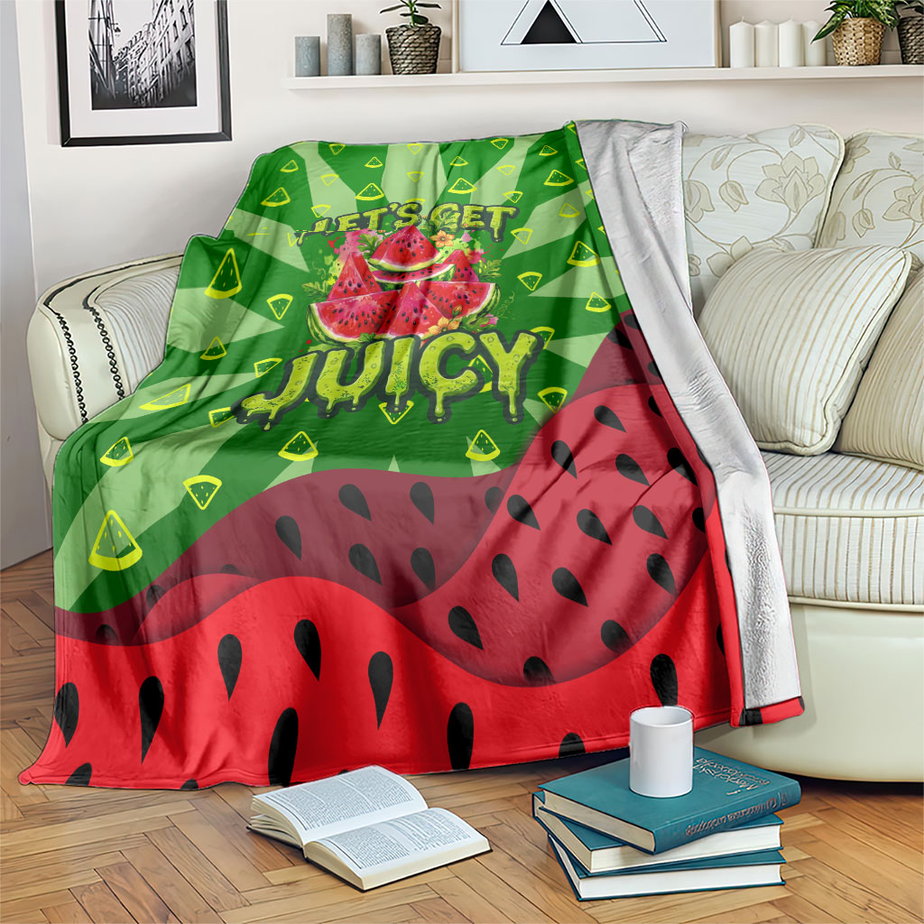 Let's Get Juicy Waterwasted Watermelon Blanket Funny Cartoon Summer Fruit Party Art