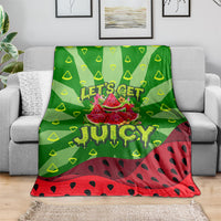 Let's Get Juicy Waterwasted Watermelon Blanket Funny Cartoon Summer Fruit Party Art
