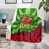 Let's Get Juicy Waterwasted Watermelon Blanket Funny Cartoon Summer Fruit Party Art