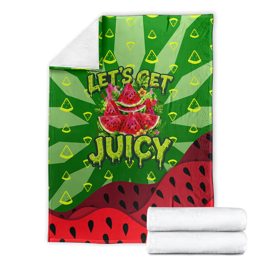 Let's Get Juicy Waterwasted Watermelon Blanket Funny Cartoon Summer Fruit Party Art