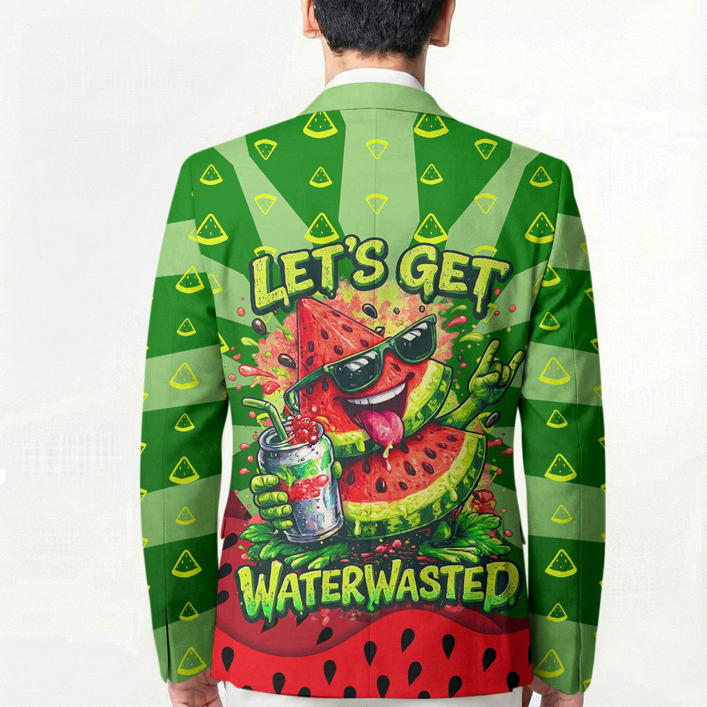 Let's Get Juicy Waterwasted Watermelon Blazer Funny Cartoon Summer Fruit Party Art