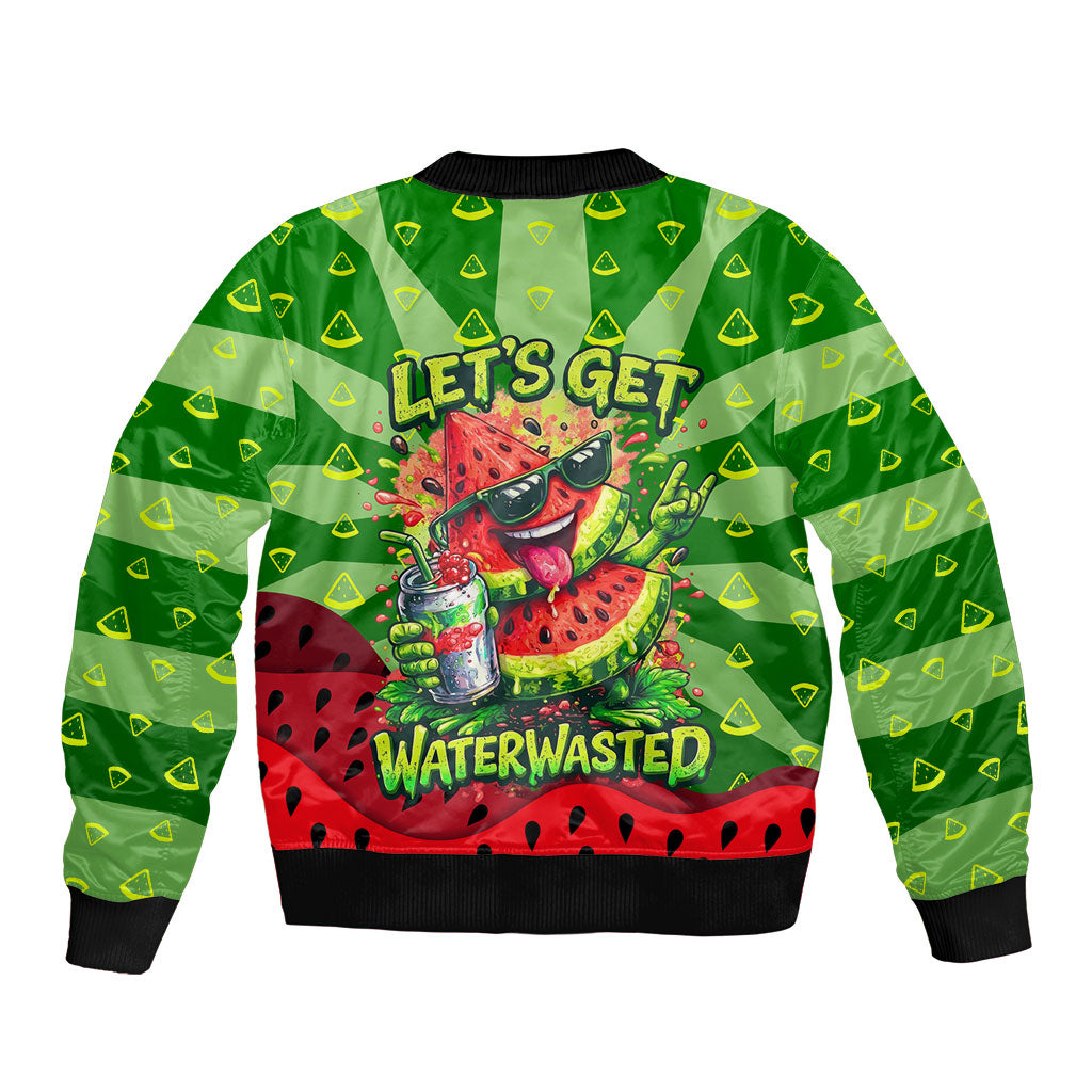 Let's Get Juicy Waterwasted Watermelon Bomber Jacket Funny Cartoon Summer Fruit Party Art