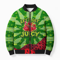 Let's Get Juicy Waterwasted Watermelon Bomber Puffer Jacket Funny Cartoon Summer Fruit Party Art