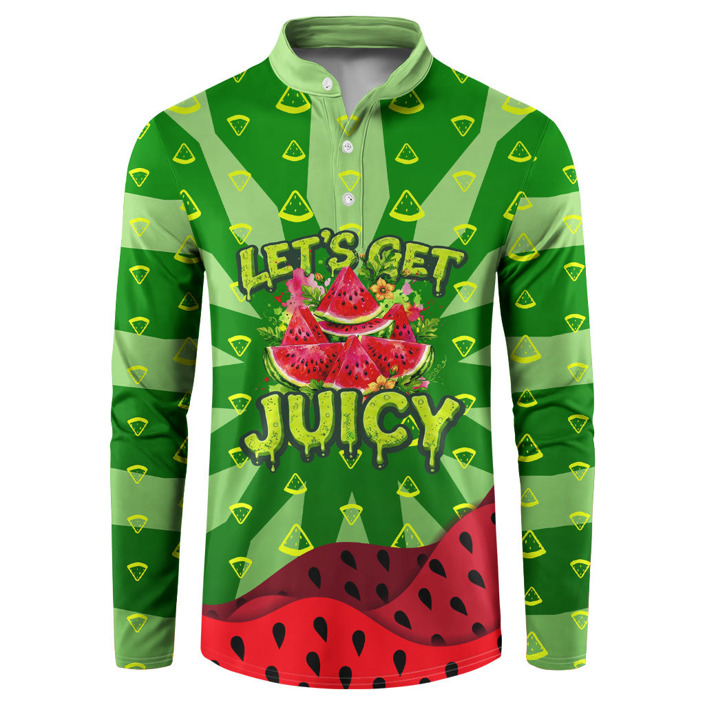 Let's Get Juicy Waterwasted Watermelon Button Sweatshirt Funny Cartoon Summer Fruit Party Art