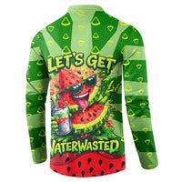 Let's Get Juicy Waterwasted Watermelon Button Sweatshirt Funny Cartoon Summer Fruit Party Art