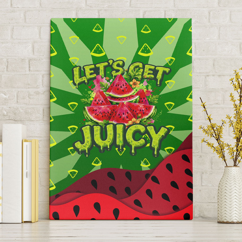 Let's Get Juicy Waterwasted Watermelon Canvas Wall Art Funny Cartoon Summer Fruit Party Art