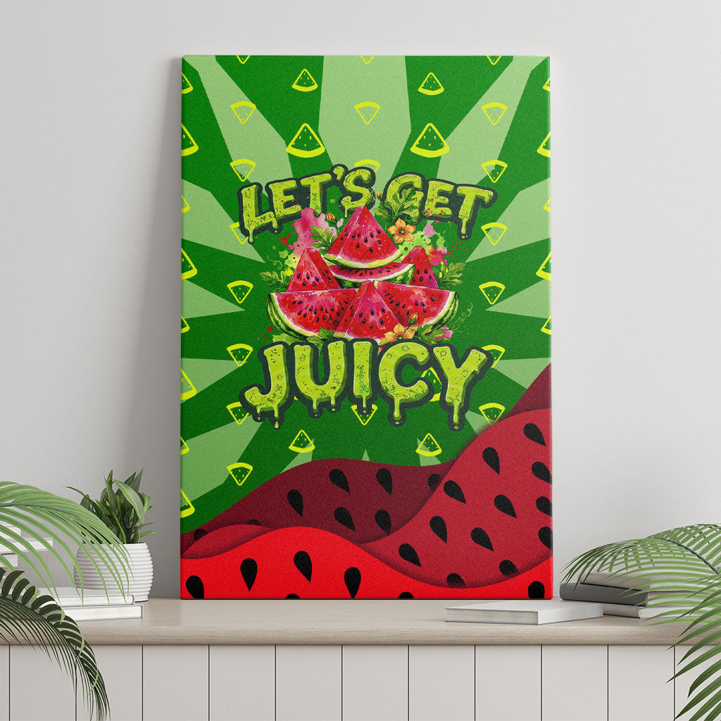 Let's Get Juicy Waterwasted Watermelon Canvas Wall Art Funny Cartoon Summer Fruit Party Art