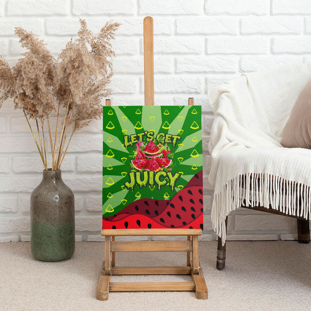 Let's Get Juicy Waterwasted Watermelon Canvas Wall Art Funny Cartoon Summer Fruit Party Art