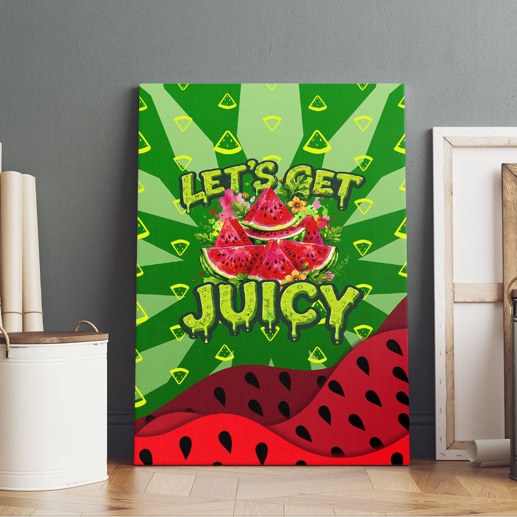 Let's Get Juicy Waterwasted Watermelon Canvas Wall Art Funny Cartoon Summer Fruit Party Art