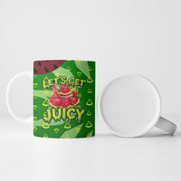 Let's Get Juicy Waterwasted Watermelon Ceramic Mug Funny Cartoon Summer Fruit Party Art
