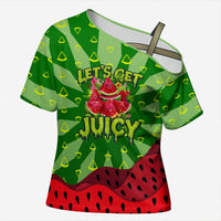 Let's Get Juicy Waterwasted Watermelon Cross Shoulder Shirt Funny Cartoon Summer Fruit Party Art