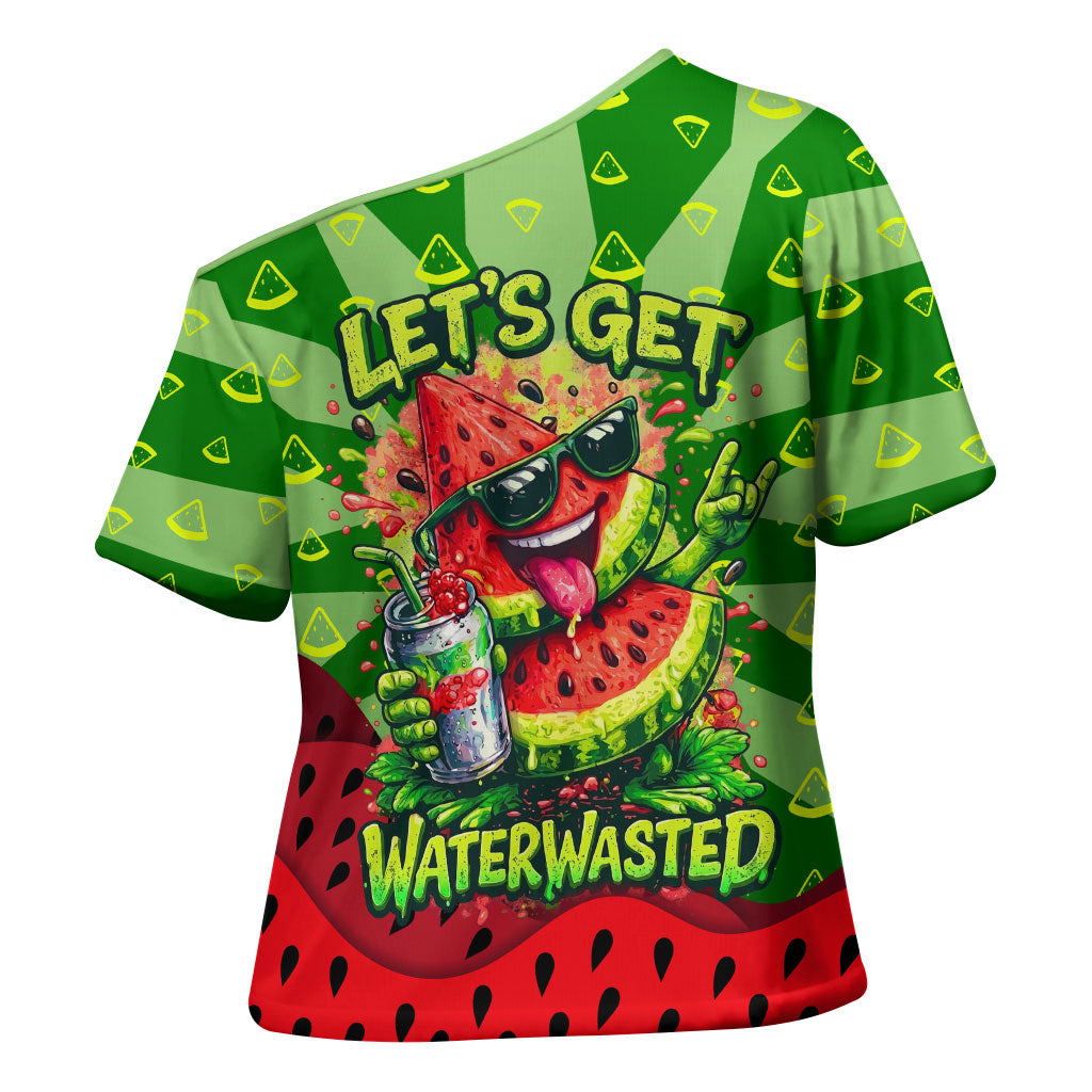 Let's Get Juicy Waterwasted Watermelon Cross Shoulder Shirt Funny Cartoon Summer Fruit Party Art