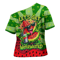 Let's Get Juicy Waterwasted Watermelon Cross Shoulder Shirt Funny Cartoon Summer Fruit Party Art