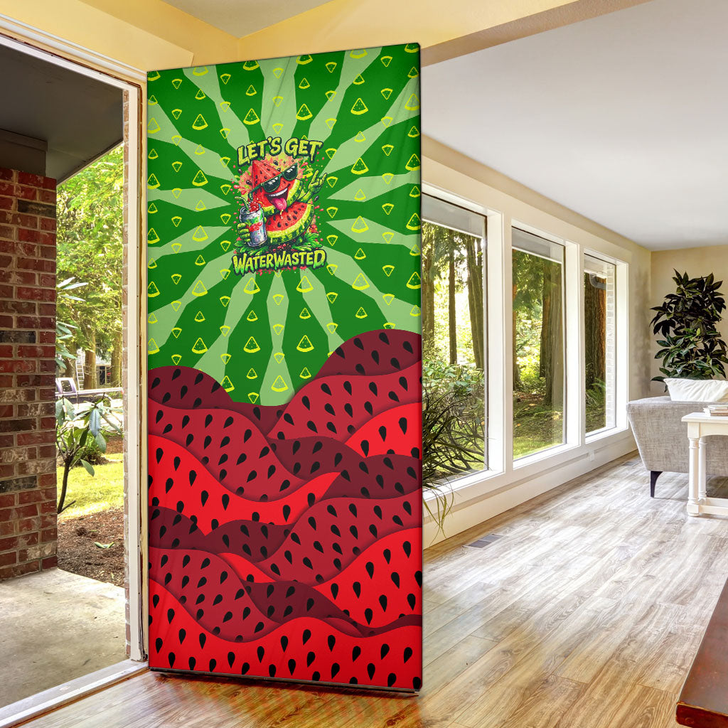 Let's Get Juicy Waterwasted Watermelon Door Cover Funny Cartoon Summer Fruit Party Art