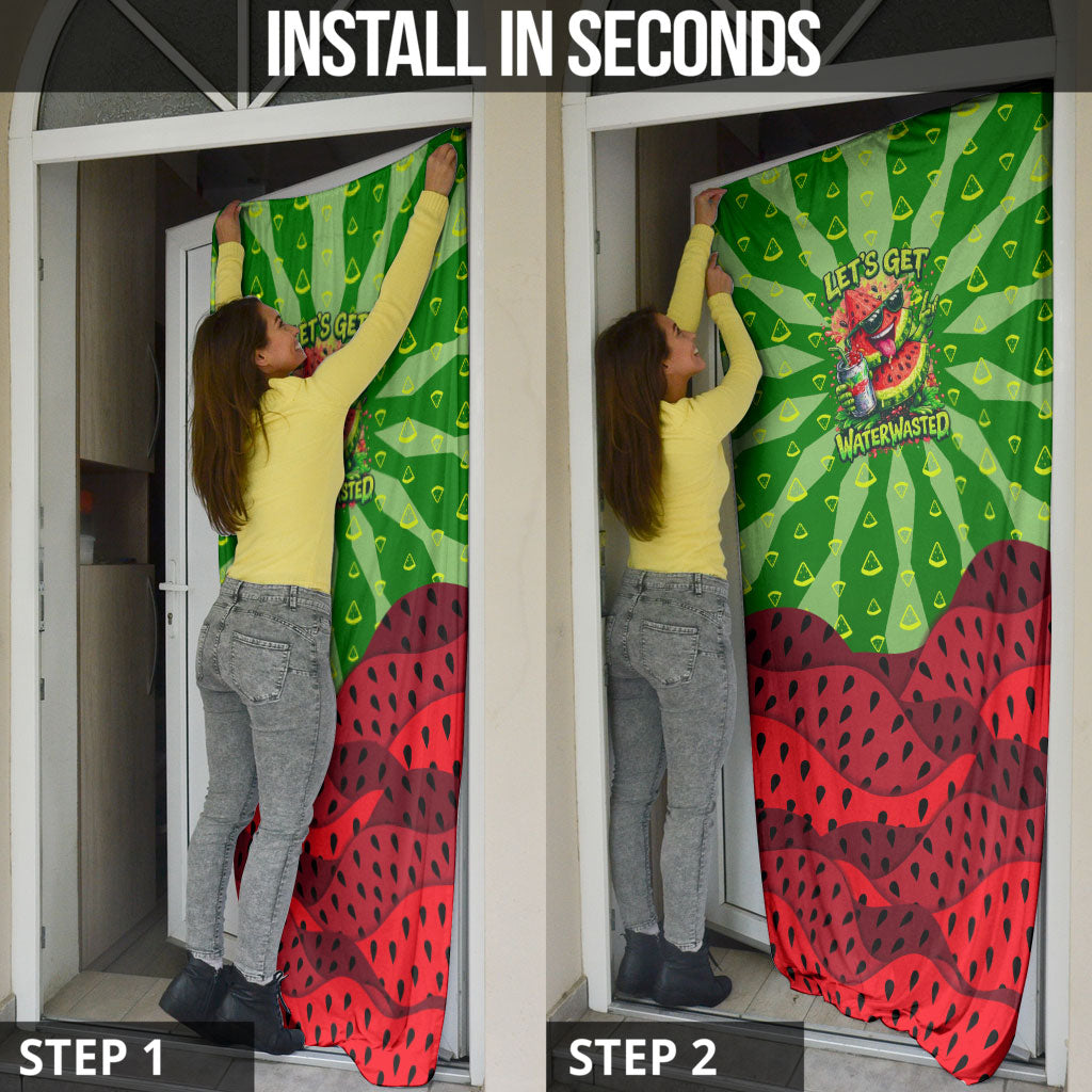 Let's Get Juicy Waterwasted Watermelon Door Cover Funny Cartoon Summer Fruit Party Art