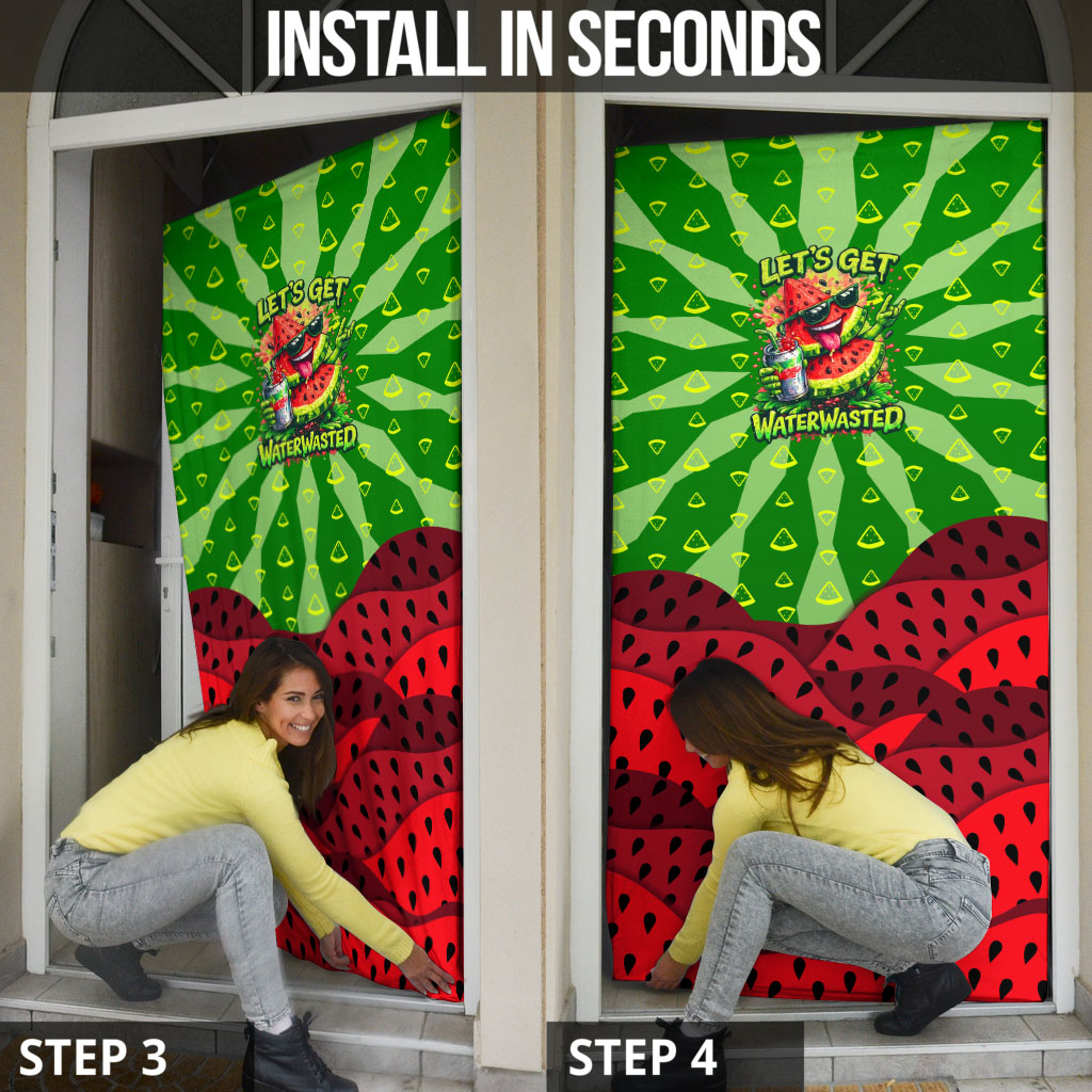 Let's Get Juicy Waterwasted Watermelon Door Cover Funny Cartoon Summer Fruit Party Art